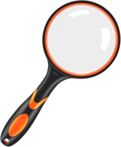 kuou Magnifying Glass 10X 75mm Handheld Reading Loupe Non-Slip Rubber Handle
