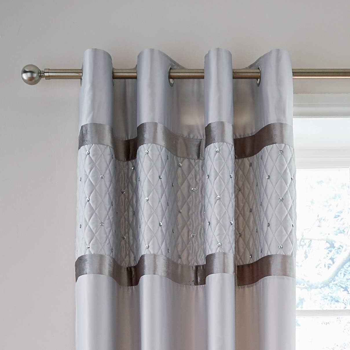 Catherine Lansfield Sequin Cluster 66x72 Inch Lined Eyelet Curtains Two Panels Silver Grey, W 66" x L 72" (2 Panels) - Image 3