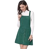 Allegra K Women's Corduroy Button Front A-Line Bib Overall Pinafore Dress