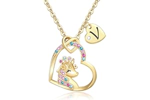 Chunyee Unicorn Gifts for Girls, CZ Heart Unicorn Necklaces Initial Necklace Easter Gifts Birthday Gifts for Girls Teens
