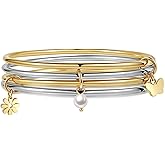 DS Bangle Bracelets for Women 18K Gold Plated Stainless Steel Layering Glossy Stackable Thin Round Wire Cuff Bangle Bracelets Dainty Solid Polished Bracelet Minimalist Jewelry Best Gifts for Love