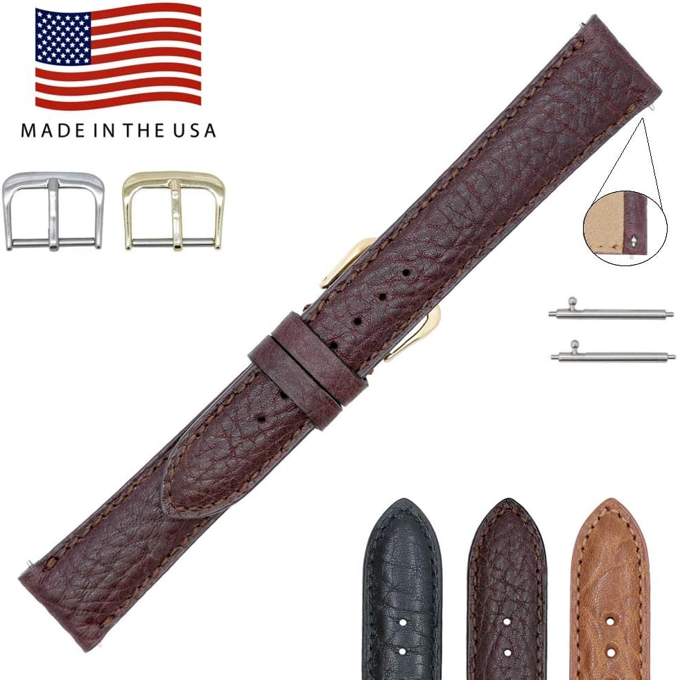 Made in The USA - Quick Release Arizona Genuine Leather Watch Band Strap - American Factory Direct - Gold and Silver Buckles โ Perfect for Vintage and Newer Watches โ Real Leather Creations