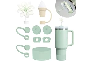 BONNECHANCE Stanley Cup Accessories Set Including 6 Pcs Silicone Spill Proof Stopper, 2 Pcs Straw Cover Cap for 9-10 mm Straws, 1 Pcs Silicone Boot for Stanley Cup Stanley 40oz & 30oz Tumbler (Matcha)