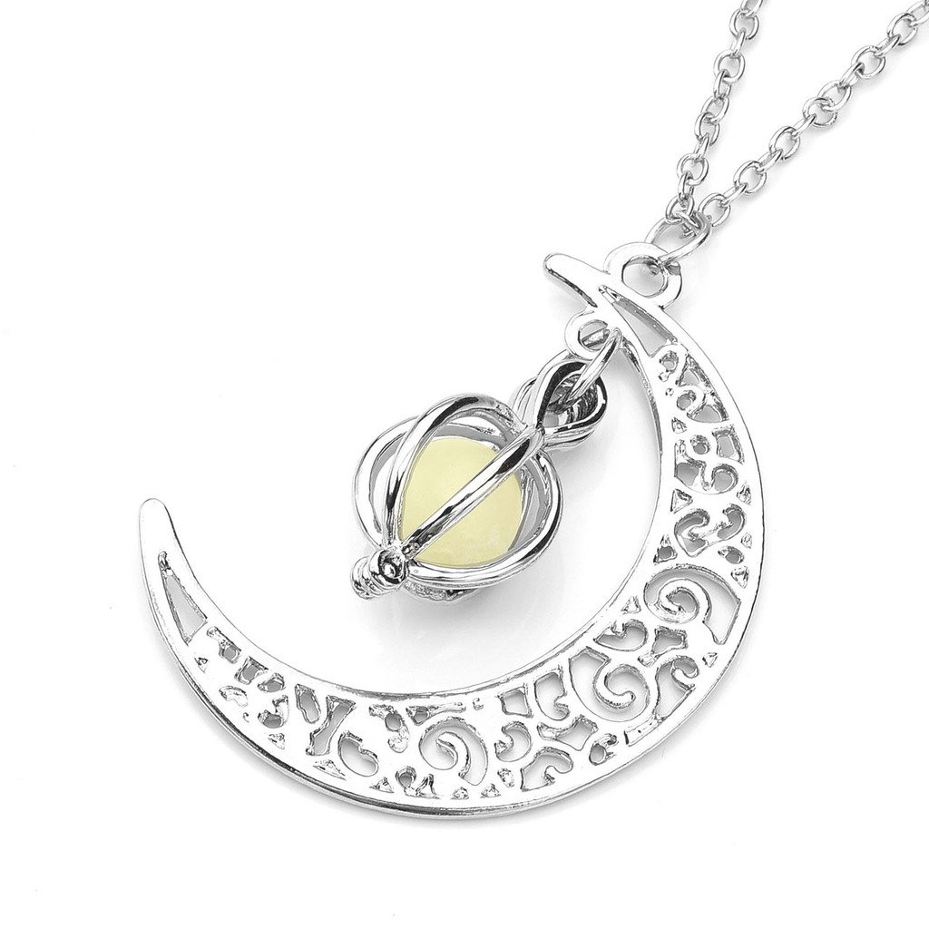 JOVIVI Schmuck,Damen Kette Nachtleuchtende eisblau grün Halbmond Herz Kürbis Hohl Anhänger Halskette Leuchtend Kugel,Kürbis (grün)