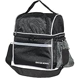 Insulated Double Decker Lunch Bag, Leak Proof Beer Cooler Tote Box, with Removable and Adjustable Strap, SBS Zipper, 2 Side Mesh Bag, for Office, Camping, Hiking, Picnic,Beach, 10