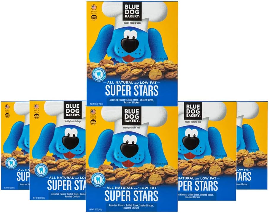 Blue Dog Bakery Natural Dog Treats, Super Stars, Assorted Flavors, 18oz (6 Count)
