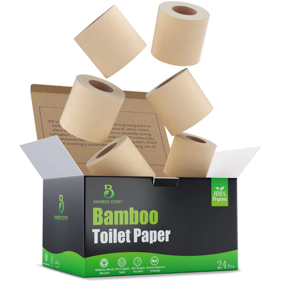 Photo 1 of Premium Bamboo Toilet Paper, PFAS Free, Chemical Free Toilet Paper, Unbleached, (24) 3PLY & 300 Sheets, FSC Certified, Organic Brown, Plant-Based, Tree-Free, Plastic Free, BPA Free (24)