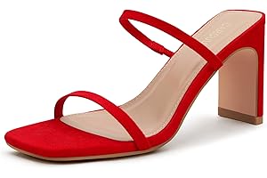 Carcuume Women's Square Toe Two Strap Open Toe Block Heels Sandals Slip On Shoes