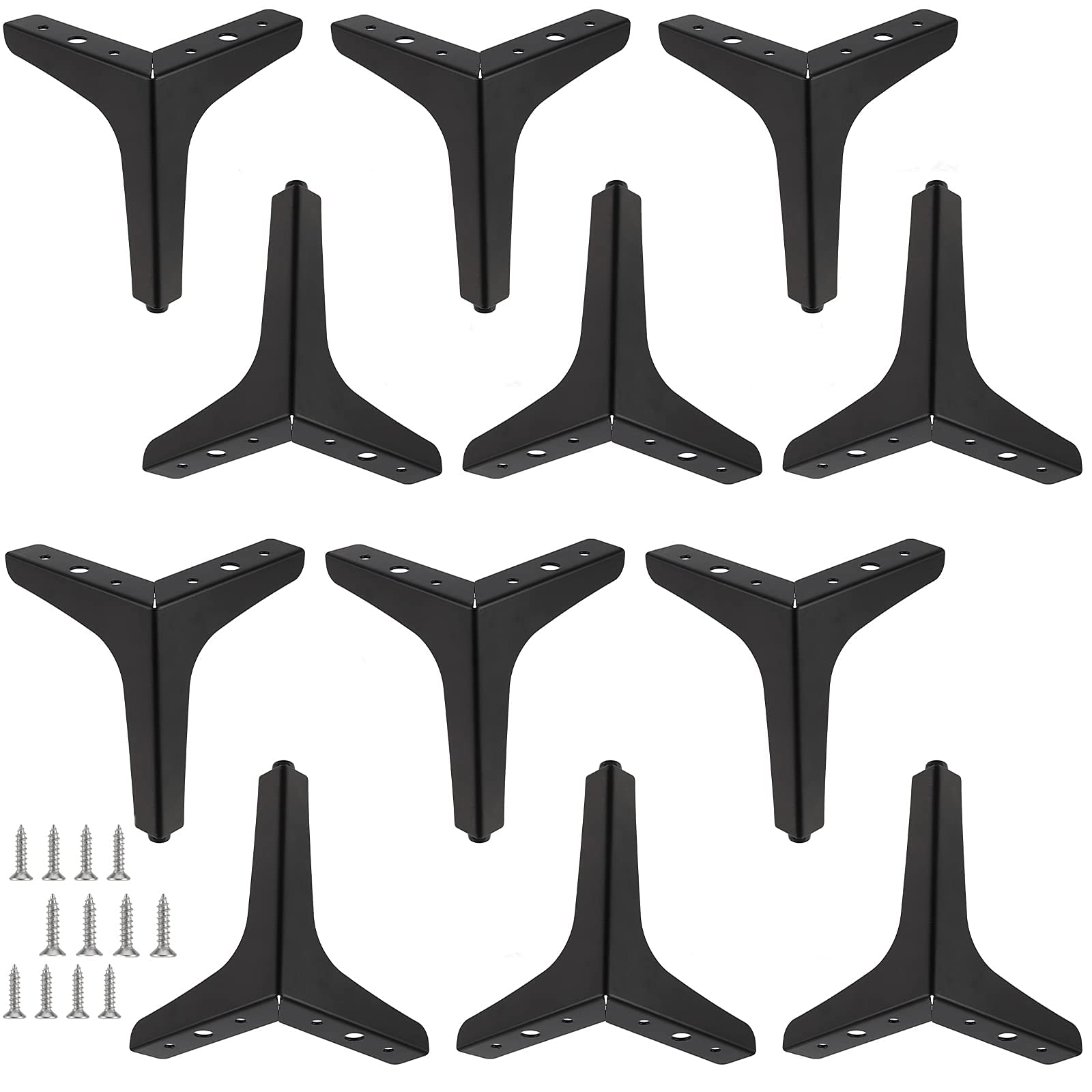 HAKZEON 12 PCS 4 Inch 10cm Black Furniture Legs, Modern Metal Triangle Furniture Feet, Triangle Furniture Legs for Cabinet Table Cupboard Sofa Chair