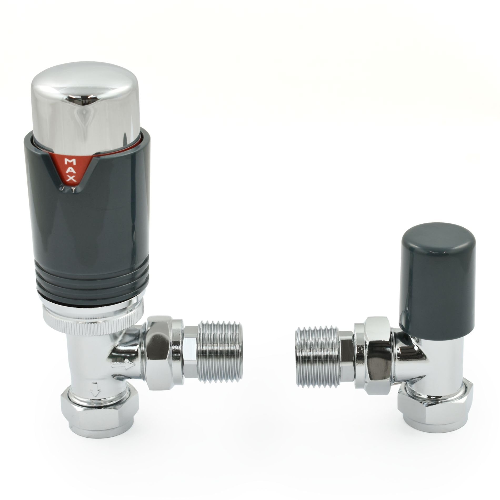 Thermostatic Radiator Valve Chrome & Anthracite Angled TRV – Style (Chrome & Anthracite)