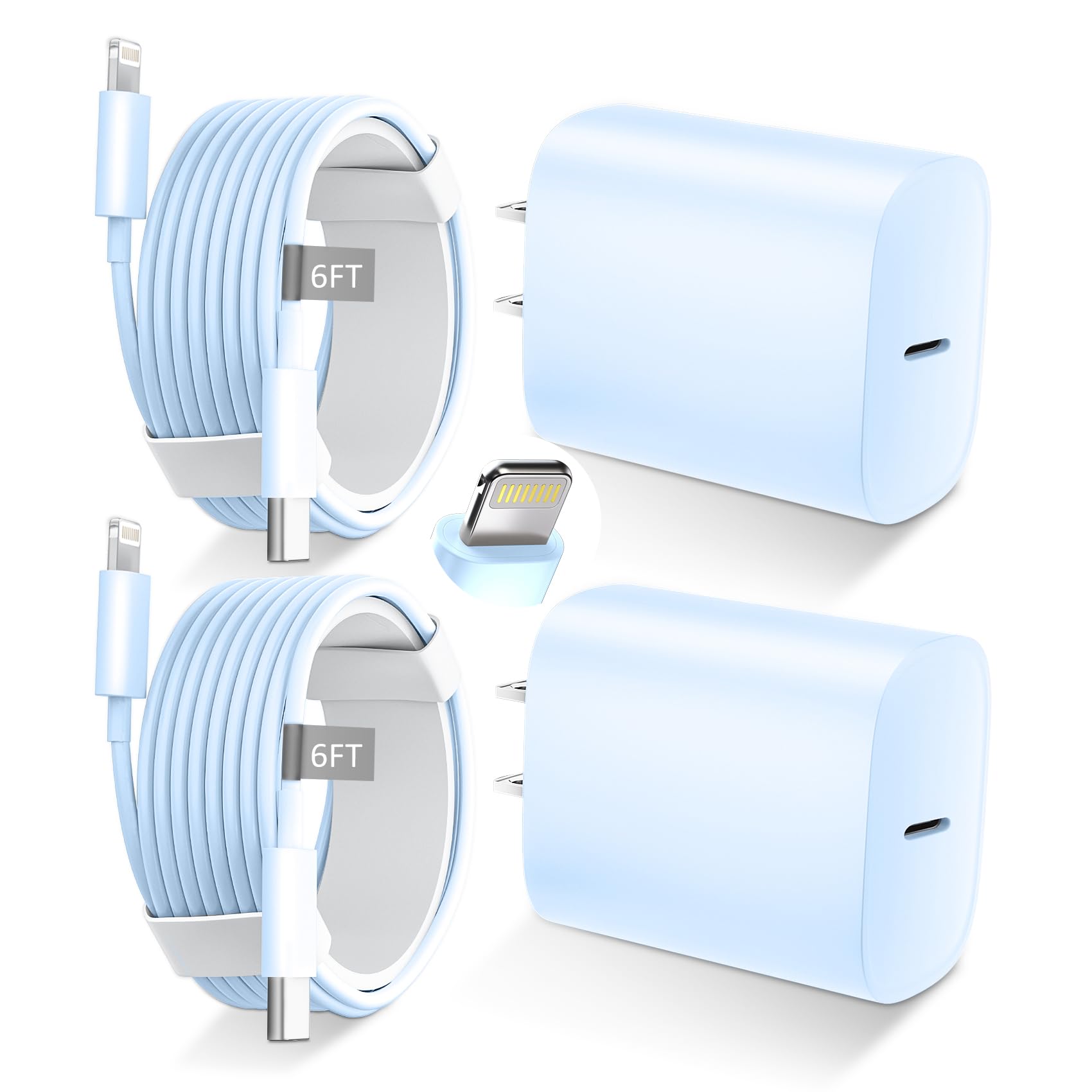 Phone 14 13 12 11 Fast Charger,6FT Long Phone Chargers Fast Charging Lightning Cable with 20W USB C Charger Block for Phone 14/14 Pro Max/13/13 Pro Max/12/12 Pro Max/11/11Pro/XS/Max/XR/X,Pad,Blue