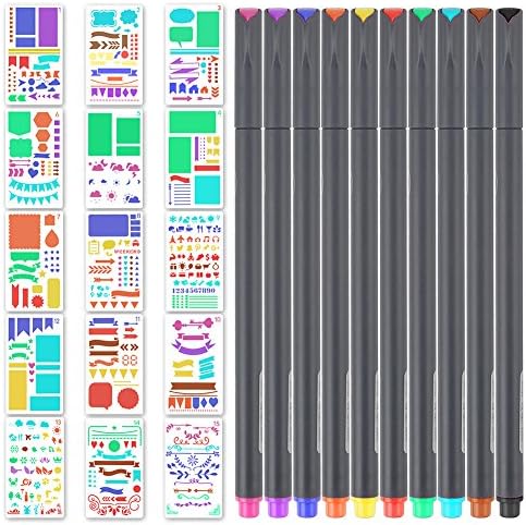 Bullet Journal Stencils and Pens Plastic Planner Stencils Journal Notebook Diary Scrapbook Supplies, 15 Pieces 4 x 7 inches DIY Drawing Template Stencil with 10 Pieces Bullet Journal Pens by eMigoo