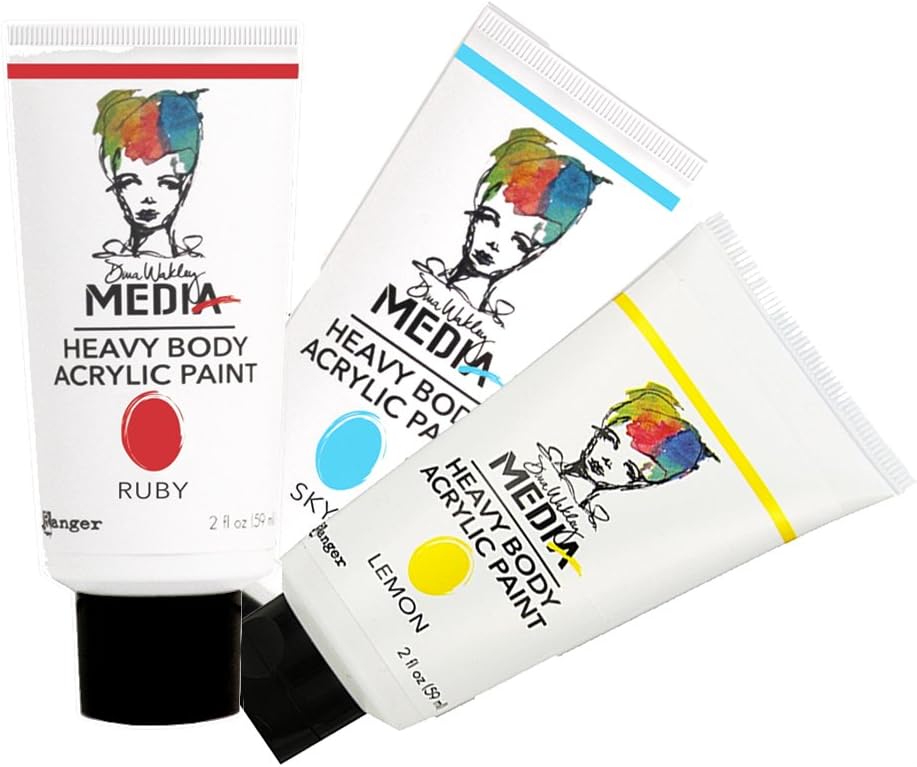 Dina Wakley Set of 3 Media Heavy Body Acrylic Paint, 2oz Tubes (Lemon, Ruby, Sky)