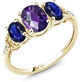 Gem Stone King 4.41 Cttw Purple Amethyst Blue Sapphire and Diamond Accent Engagement Ring for Women | 10K Yellow Gold | Wedding Engagement Anniversary Promise Ring For Women