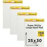 Post-it Super Sticky Easel Pad, 25 in x 30 in, White, 30 Sheets/Pad, 4 Pads/Pack, Great for Virtual Teachers and Students (559 VAD 4PK)