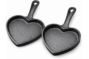 TYNUOCN 2 Pack Heart Shaped Cast Iron Skillet, 5 Inch Mini Cast Iron Skillets with Long Handle, Small Iron Skillet & Cast Iro