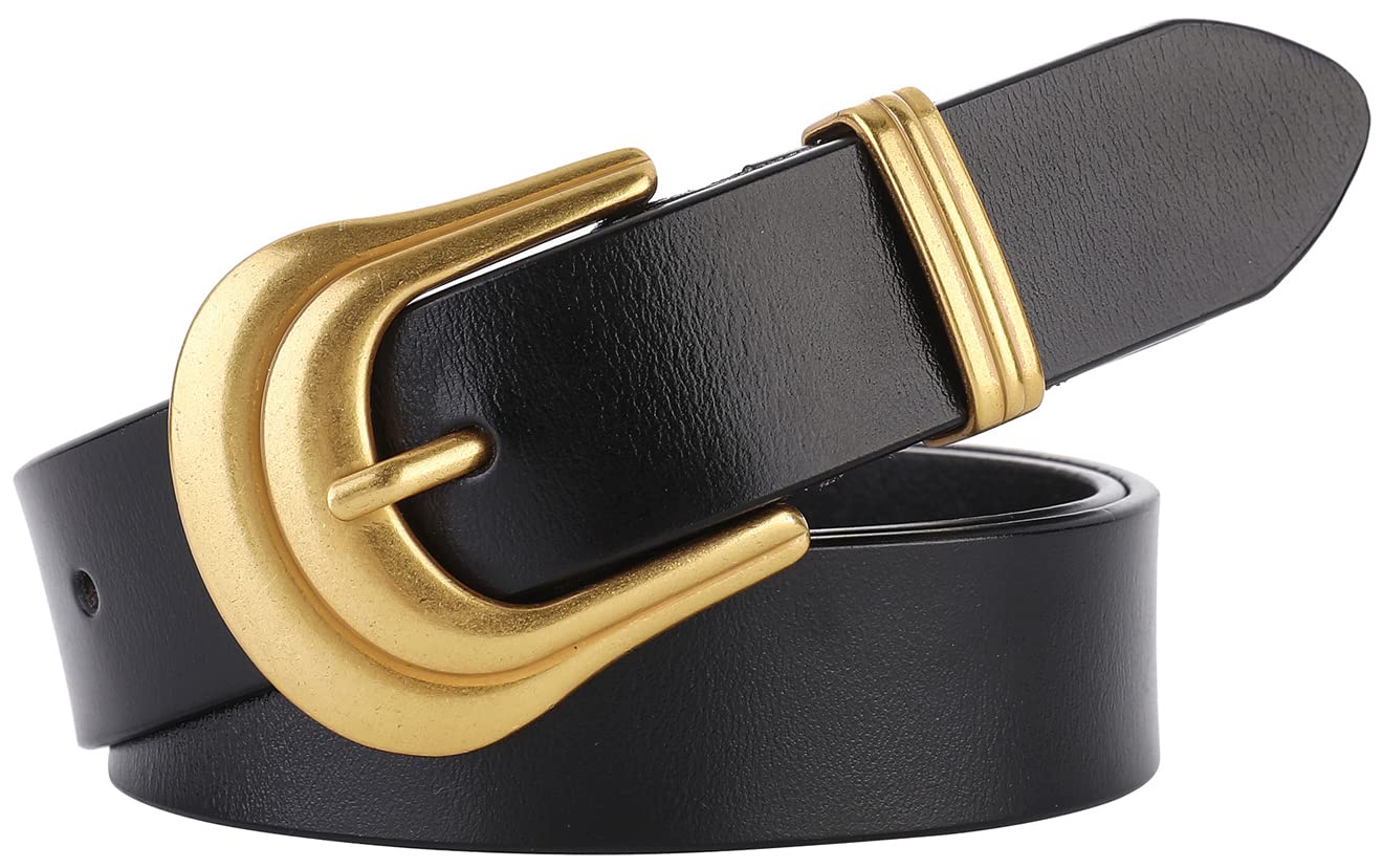 Photo 1 of **UNKNOWN DAMAGES*** ALAIX Women's Belt Western Belts Silver Gold Buckle Black Leather Belt Pants Jeans Belts for Women