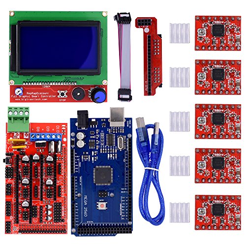 BIQU Mega2560 Control Board + LCD 12864 Graphic Smart Display Controller Module + Ramps 1.4 Mega Shield+A4988 Stepstick Stepper Motor Driver with Heat Sink for 3D Printer Arduino Reprap