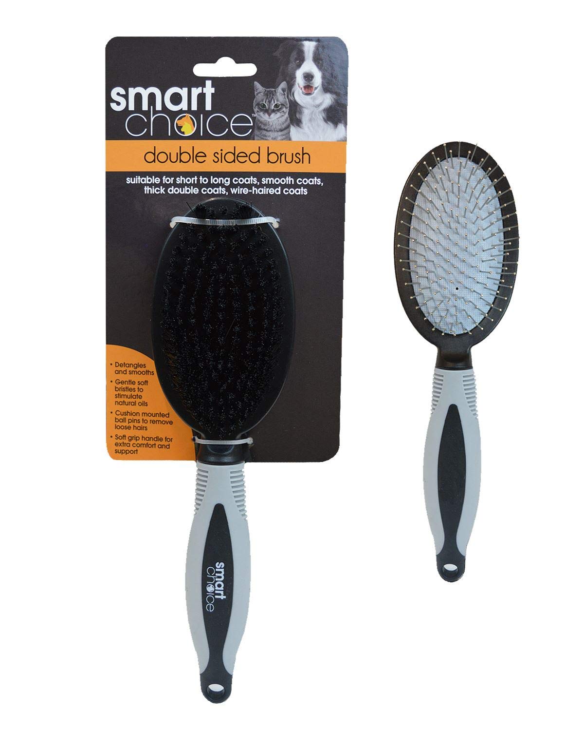 Smart Choice Double Side Pin and Bristle Grooming Brush, Grey, 0.151 kg