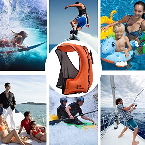 Rrtizan Adult Inflatable Swim Vest Life Jacket for Snorkeling,Suitable for 80-220lbs (Orange) ¡