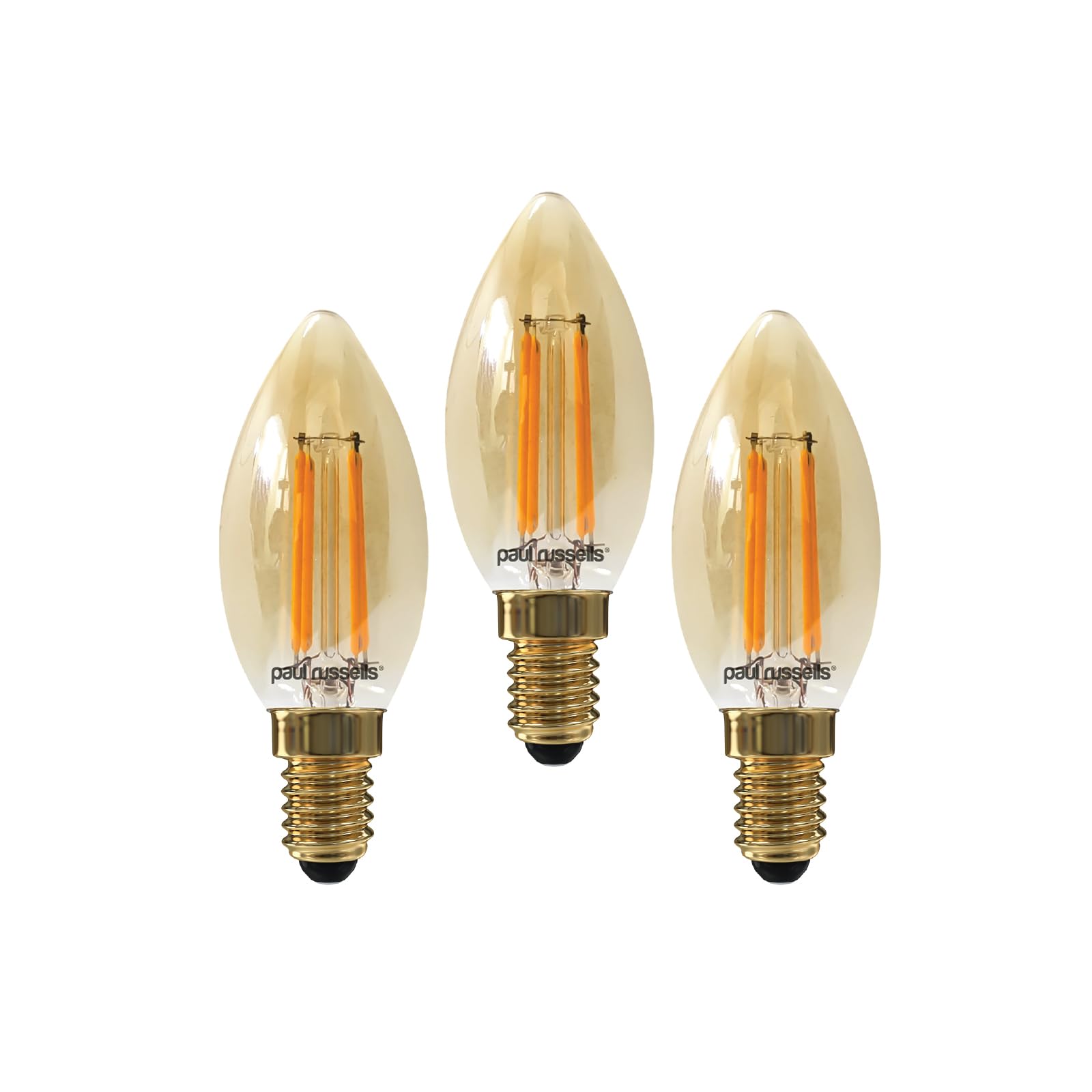 paul russells LED Candle Filament Light – 4.5W 35W Equivalent Replacement, 400LM Lumens, 2200K Extra Warm White, SES E14 Small Edison Screw C35 Bulbs – Energy Saving Non-Dimmable Lamps - Pack of 3