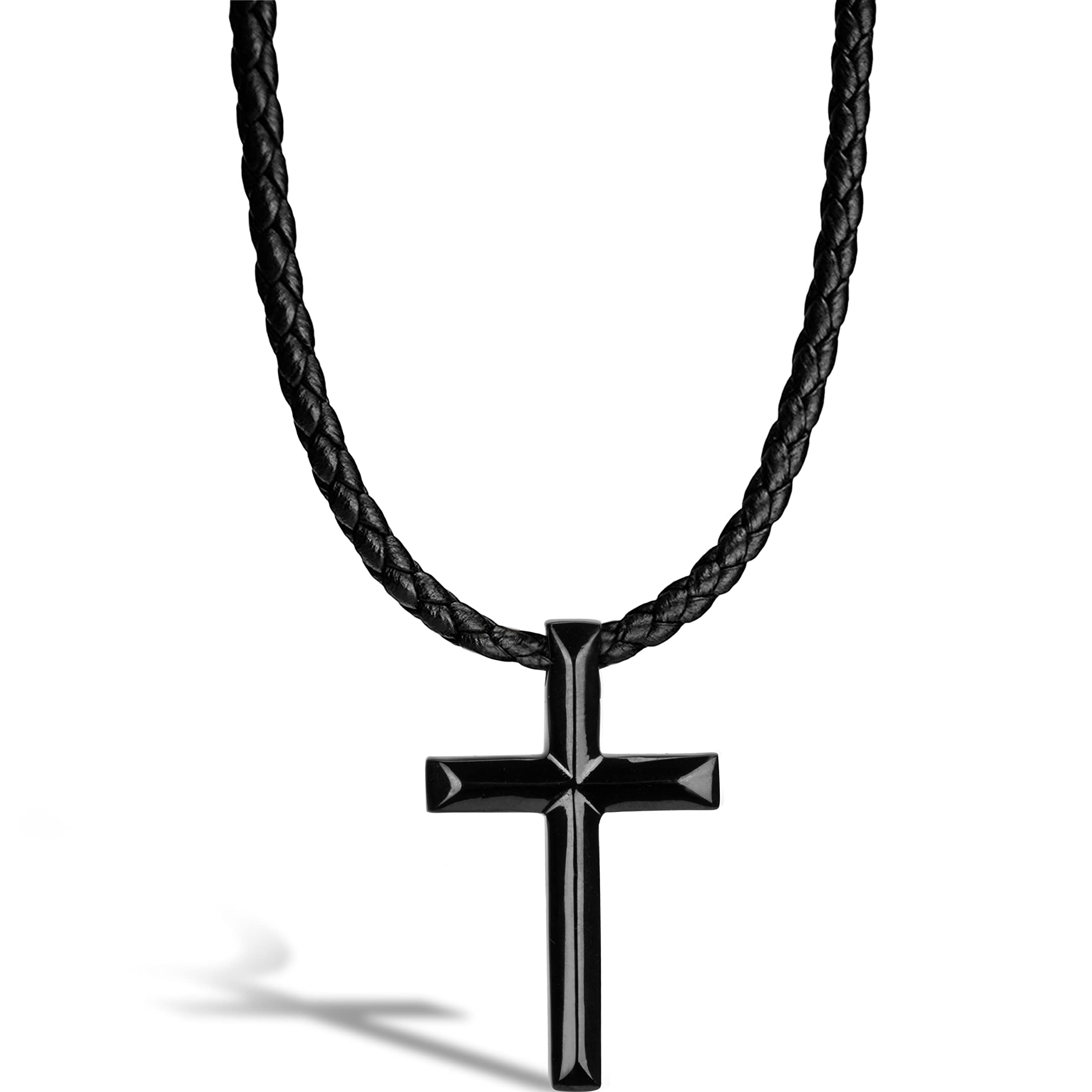 SERASAR Leather Chain Mens Necklace with Pendant - 50cm Black Choker Jewellery Box for Real Gift Locket Necklet