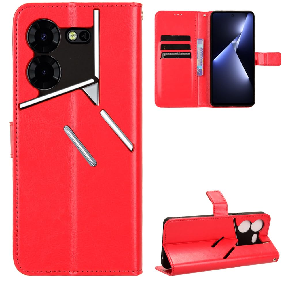BellaCase Tecno Pova 5 Pro Case [Wallet Case] [Kickstand] [Card Slots] [Magnetic Flip Cover] Compatible with Tecno Pova 5 Pro Smartphone(Red)