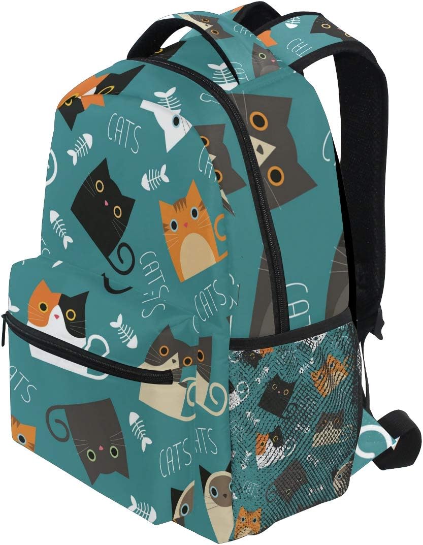 Funny Cat Bag Mini Backpack Purse Travel Sports for Men Women Pfrewn Cats Fish Bones Backpack Bookbags Daypack Bags Water Resistant 