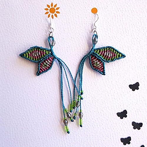 Butterfly Micro macrame Earrings with Blue &amp; Colourful Wings