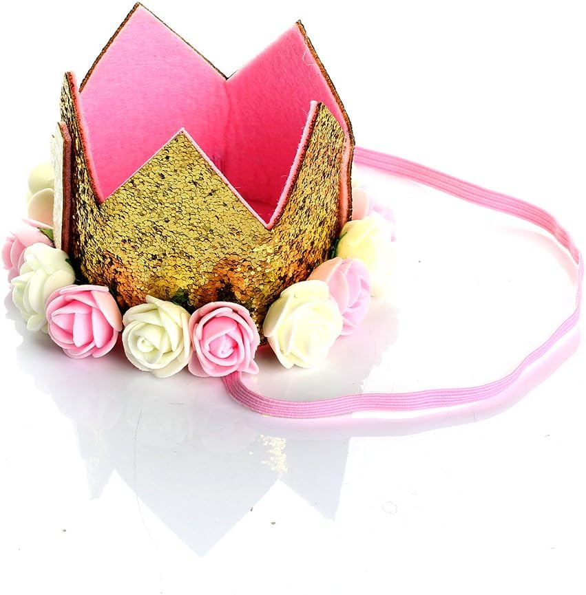 Festival Birthday Party Lace Letter Flower Crown Headband DIY Rose Gift Children Girls Hair Accessories (Pink and White Flower "1") - Image 4