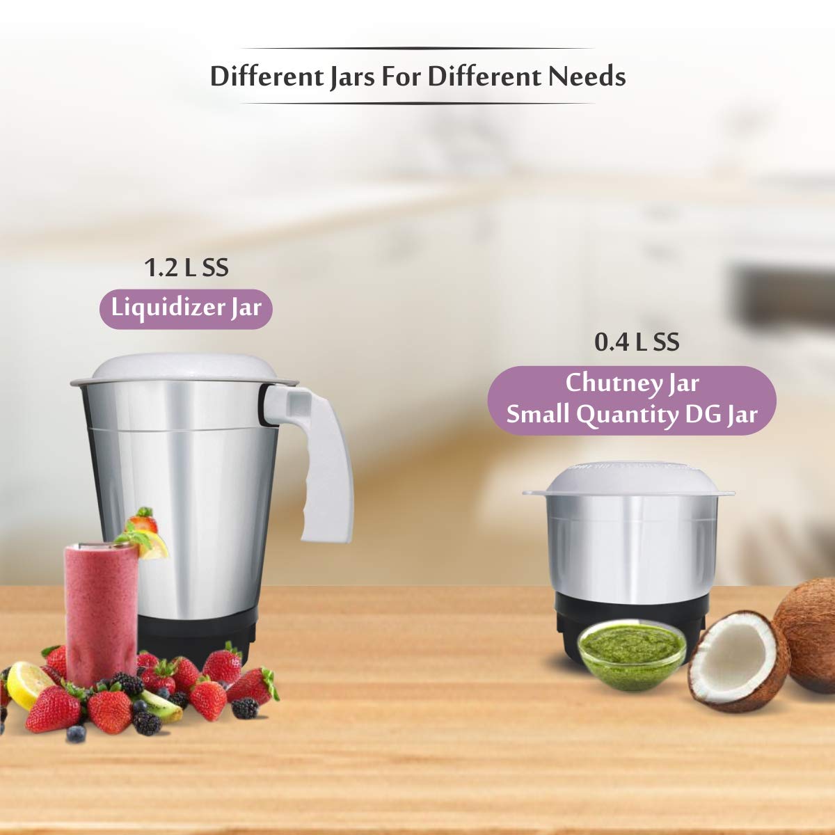 Inalsa Fusion 550Watt Mixer Grinder with 2 Jar (White/Light Purple