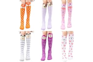 BABAHU Girls Knee High Long Socks for Child 6 Pairs Fun Animal Pattern Tall Crazy Cute Girls Gift Boot Funny Kids Socks