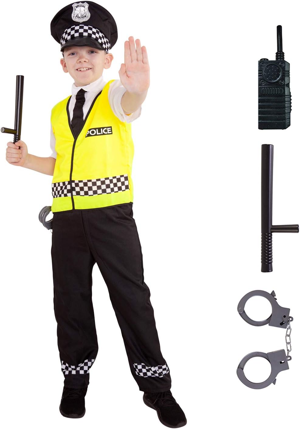 Smiffys Childs Boys Police Costume - Kids Cop Fancy Dress Outfit Black Polyester