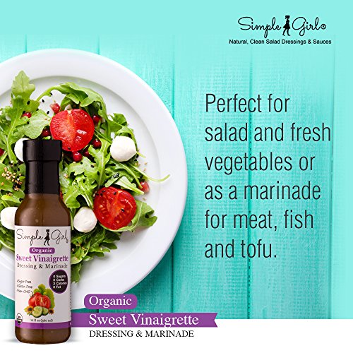 Simple Girl Organic Sweet Vinaigrette Sugar-Free Salad Dressing - 12 oz - Certified Organic - Kosher - Gluten Free - Vegan - Carb Free - Fat Free - Low Calorie Diet Friendly