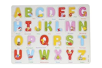 JRK COLLECTION Tickles Wooden 26 Letter A-Z Alphabet Learning Block Puzzle for Nursery Kids (AT-PT022)