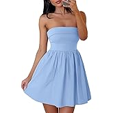 ZESICA Women's Summer Strapless Mini Dress 2026 Sexy Off Shoulder High Waist A Line Swing Party Short Dresses