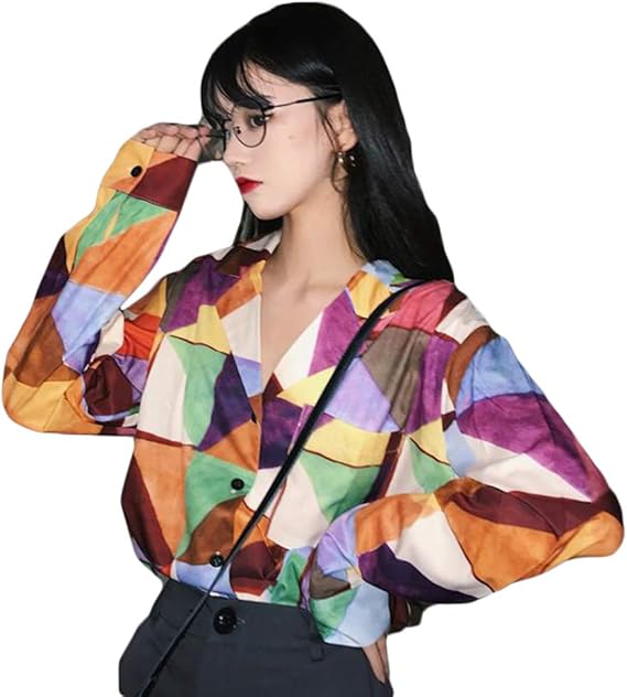 Amazon Qyyブラウス レディース 長袖 シャツ Vネック 切り替え おしゃれ トップス チェック柄 個性 カジュアルシャツ ファッション 襟付き 長袖ブラウス 原宿系 秋服 パープル シャツ ブラウス 通販