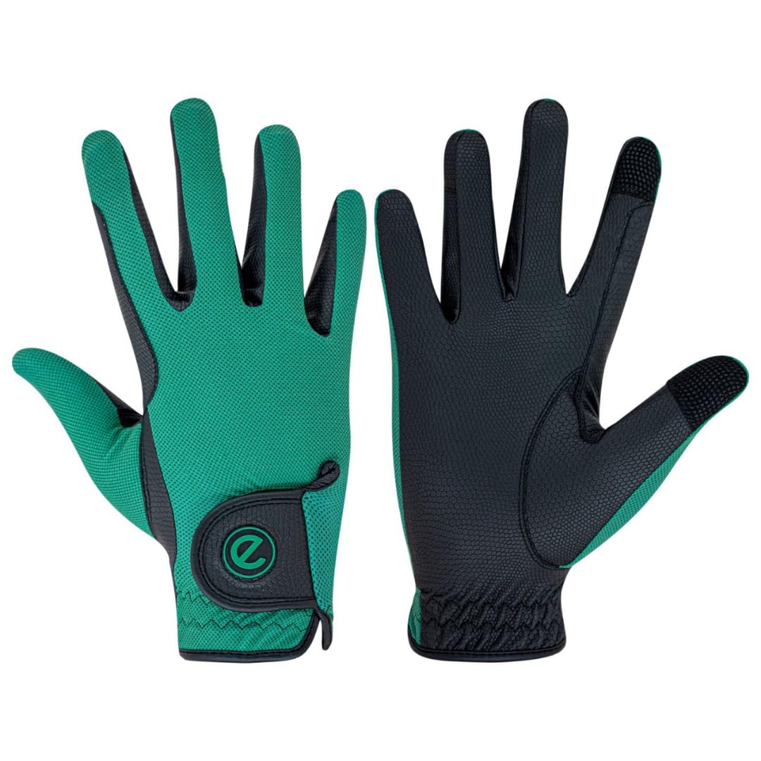 eGlove - eQUEST GripPro X-LITE Horse Riding Gloves - Lightweight, Breathable, Grippy Non-Slip Material - Comfort Mesh Back - Touchscreen Gloves (ALPINE GREEN - PLAIN CUFF, L)