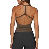 Hragc Halter Workout Tops for Women Racerback Ribbed Fitted Tank Tops Scoop Neck Split-Back Shirts for Yoga Athletic Sport