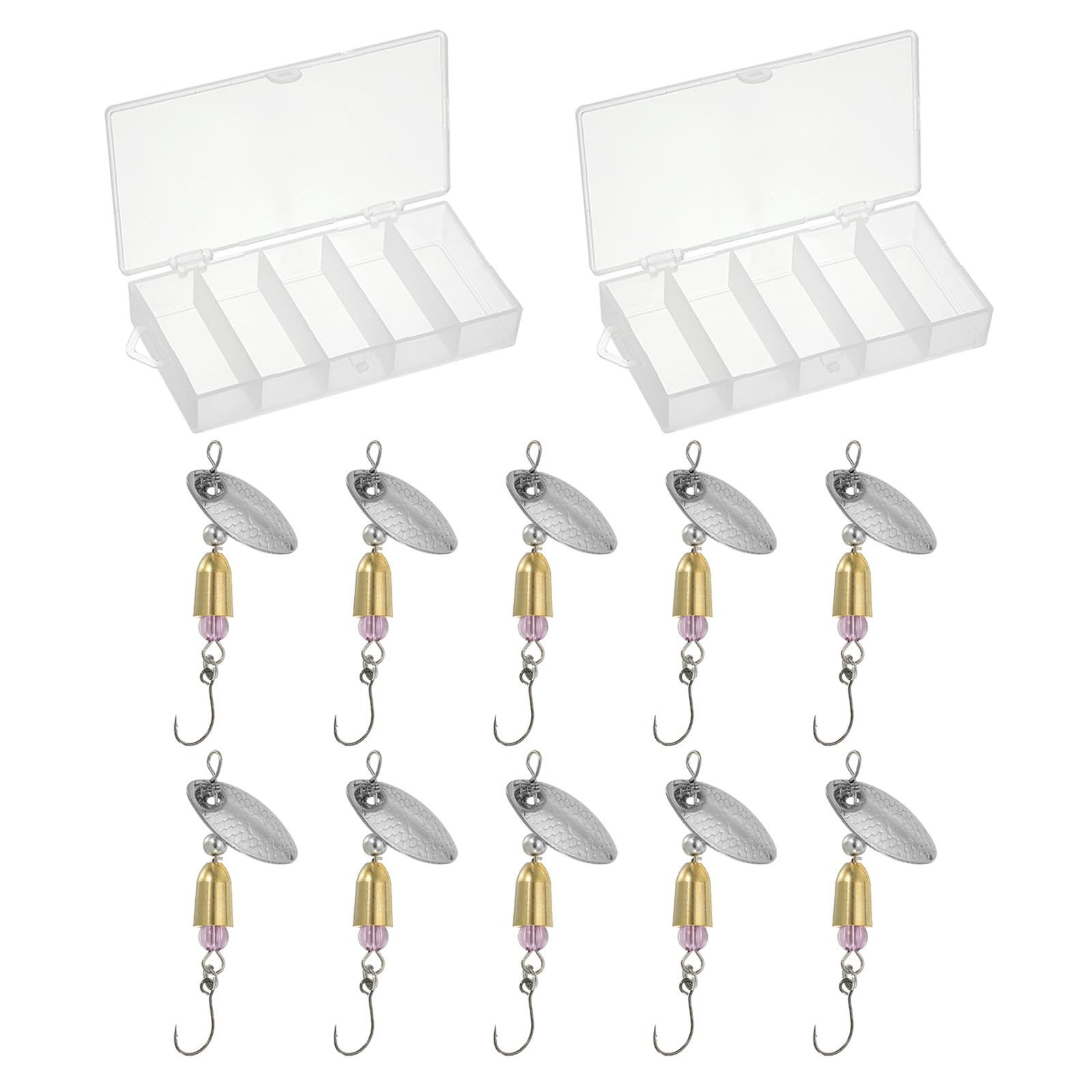 PATIKIL 1/5 oz Fishing Lures Spinnerbait with 2 Tackle Boxes, 10 Pack Single Hook Trout Spinners Casting Fishing Spinner Baits Tackle for Freshwater Saltwater Fishing, Silver Tone