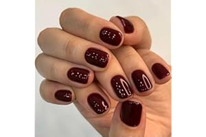 GLAMERMAID Press on Nails Extra Short Squoval, Spring Handmade Gothic Burgundy Jelly Gel Glue on Nails, 24Pcs Glossy Round Reusable UV Finish Fake Nails Acrylic False Nails Manicure Kits for Women