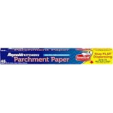 Reynolds Kitchens Stay Flat Parchment Paper Roll with SmartGrid, 45sq ft | Non-Curling Baking Parchment Paper Roll, 15 In Width, Nonstick, Microwave and Oven Safe To 425F, Easy Release and Cleanup