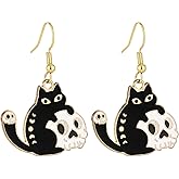 Dr's Gift Halloween Cat Earrings Black Cat Skull Jewelry for Women Gifts Gothic Zinc Costume Accessories