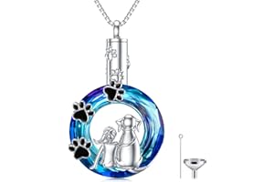 Flpruy Pet Cremation Jewelry for Pet Ashes 925 Sterling Silver Pet Urn Necklace for Ashes Keepsake Memorial Ashes Necklaces for Dog Cat Pet