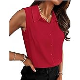 HOTOUCH Womens Sleeveless Button Down Shirt Tops V Neck Business Casual Collared Blouses Tank Top