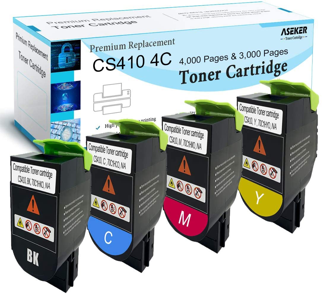 ASEKER Compatible CS310 CS410 CS510 Toner Cartridge for Lexmark CS310dn CS310n CS310dtn CS410n CS410dn CS410dtn CS510de CS510dte Printers 4000 & 3000 Pages 70C2HK0 70C2HC0 70C2HM0 70C2HY0 (BK/C/M/Y)