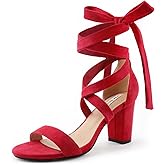 JOY IN LOVE Women's Lace Up Heels 3 Inch Chunky Block Heel Strappy Sandals