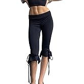 Aonoapll Women Y2k Skinny Capri Pants Cute Bow Tie Capri Leggings Slim Fitted Knee Length Stretchy Cropped Trousers