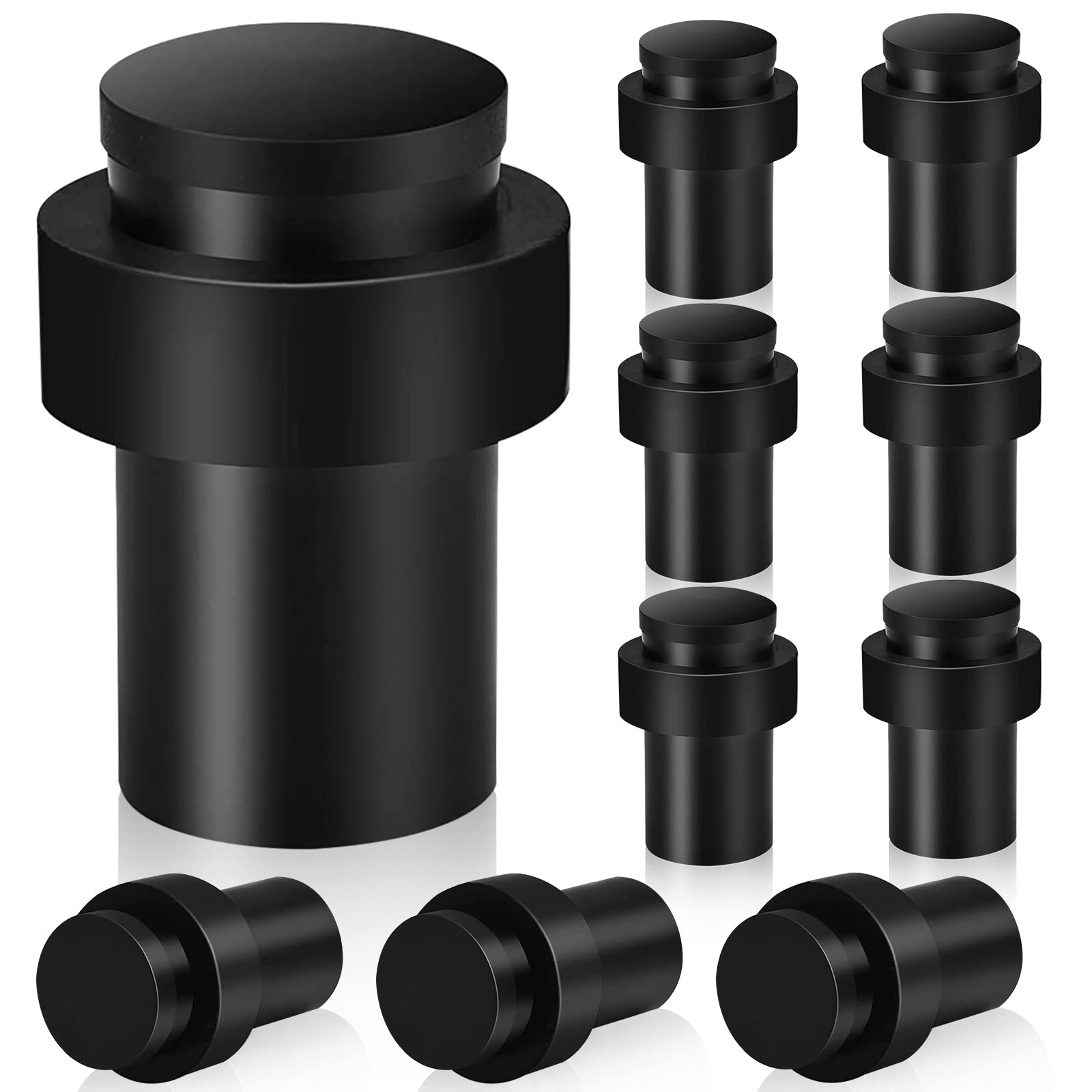 Door Stoppers, 10 Pack Black Door Stops Floor Mounted Heavy Duty Stainless Steel Rubber Door Stopper for Walls Modern Tall Outdoor Doorstops with Sound Dampening Rubber Bumper — image 1