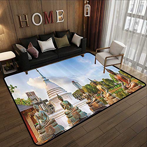 Throw Rugs，Asian Decor,Seema Malaka Temple On Beira Lake. Colombo,Sri Lanka. Panorama Historic Clouds 47"x 59" Office Chair Floor Mat Foot Pad - Thumbnail 6
